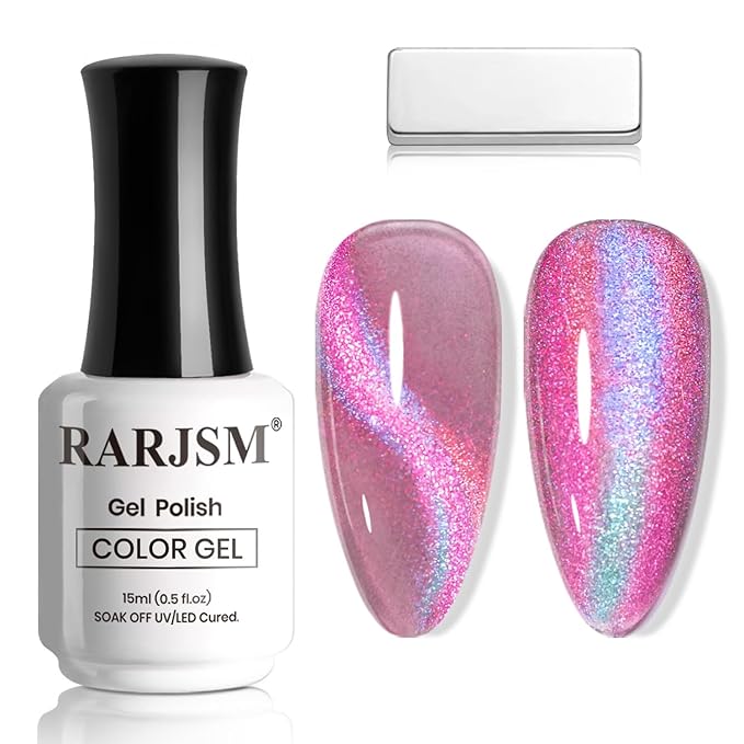 RARJSM Purple Blue Aurora Cat Eye Gel Nail Polish Multichrome Color Glitter Dark Violet Candy Glass Diamond Cat Eye Gel Polish with Magnet Stick Soak off UV LED Curing Requires Home Salon Diy Nail Art