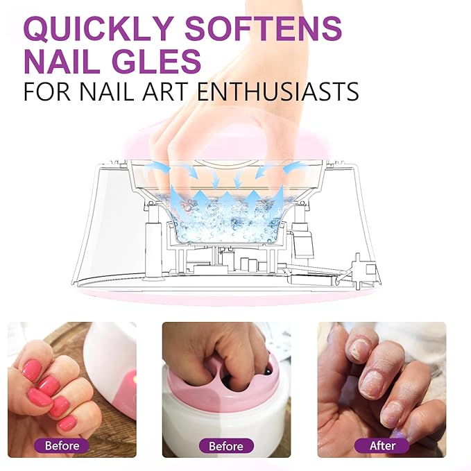 Soak off Bowl, Electric Nail Soaking Bowl Manicure Nail Soaker Nail Polish Remover Machine with Silver Cuticle Pusher for Dip Powder Acrylic Nails Gels, Pink-White