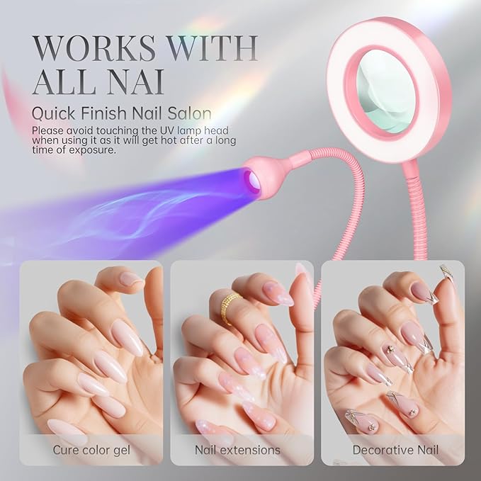 krofaue UV Nail Lamp - 6X Magnifier Professional Nail Dryer, 4 Brightness Levels Adjustable UV Light for Gel Nails for Home DIY Manicure