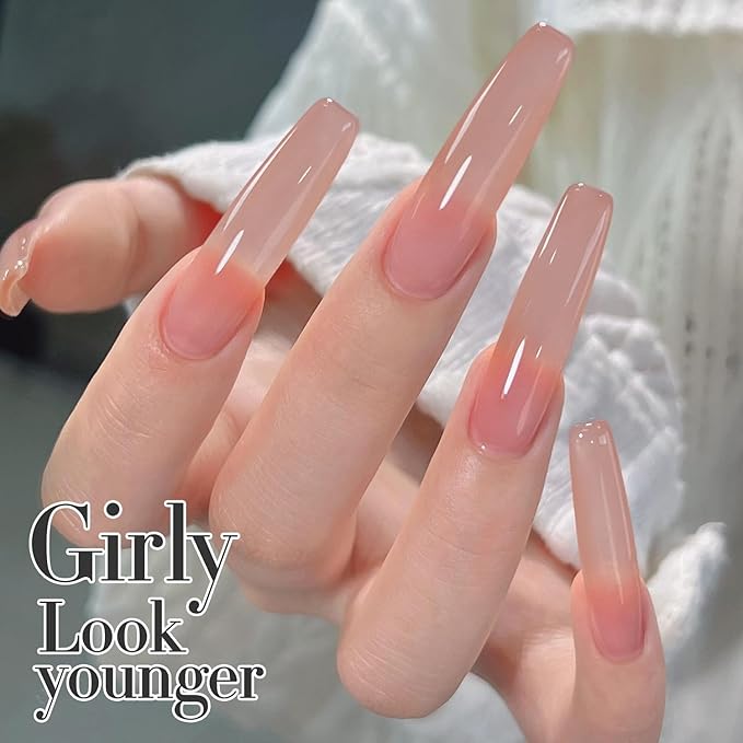 Double Rhythm Gel Polish 15ML Jelly Sheer Pastel Light Milky Color Pearl White Bottle 1 PC 0.5 OZ Full Size Nail Art Salon at Home (Nude Brown-D1370)
