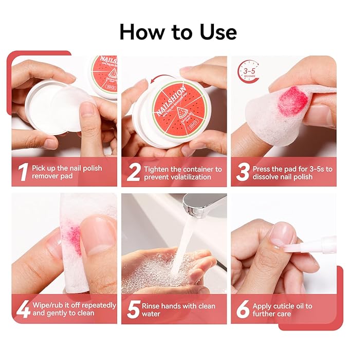 Nail Polish Remover Pads, 140 Pcs Travel Fingernail Polishes Wipes in 4 Boxes, Non-Acetone | 3-5s Quick Removal | VE Moisturing, Lint-free Handy Wipes to Clean Polish, Watermelon Scent