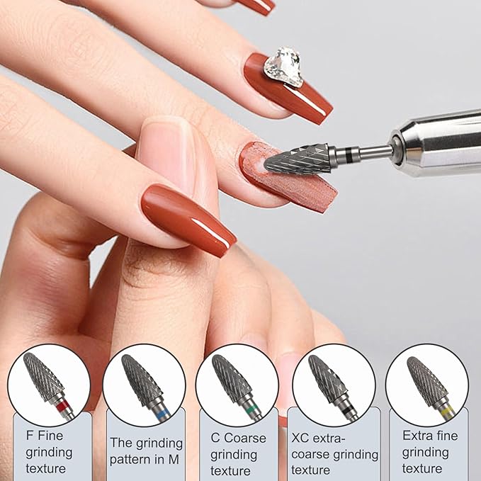 5 Pack 3/32" 5 in 1 Professional Carbide Nail Drill Bits Sets with Cleaning Brush, Tungsten Safety Drill Bits for Manicurist Nail Salon Manicure Pedicure Gel Polishing (Round Head, 5 Color)