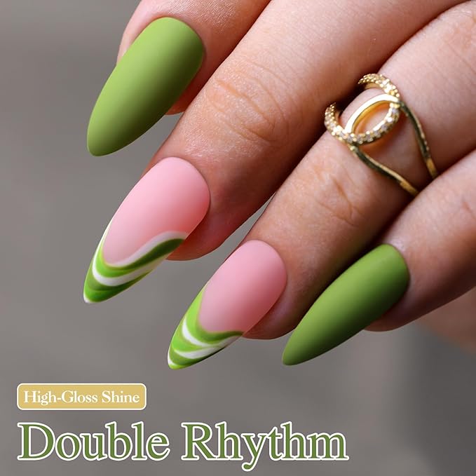 Double Rhythm Gel Polish 15ML Jelly Sheer Pastel Light Milky Color Pearl White Bottle 1 PC 0.5 OZ Full Size Nail Art Salon at Home (Olive Green-D1244)