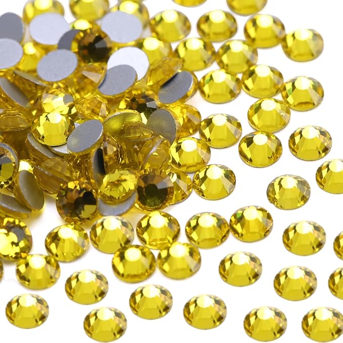 Novani Lemon Yellow Rhinestones, Flatback Crystal Loose Gemstones 1440pcs Glass Rhinestones for Clothes Shoes Crafts Makeup Nail Art and DIY Decorations(SS12, Citrine)