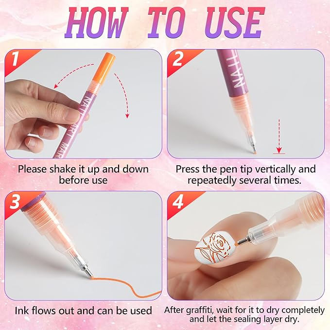 12 Colors Nail Art Pens Set, 3D Quick-Dry 0.5MM Nail Polish Pens, 2025 DIY Nail Art Marker Graffiti Dotting Pen for Nails Art Design Manicure Nail DIY Decoration (B)