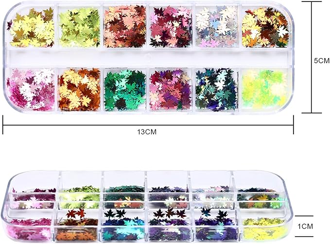 Thanksgiving Glitter Maple Leaf Nail Sequins Holographic Laser Mixed Color Fall Nail Flakes Design Nail Charms 3D Confetti Nail Art Stickers Maple Leaves Nail Glitter Sequins for Women