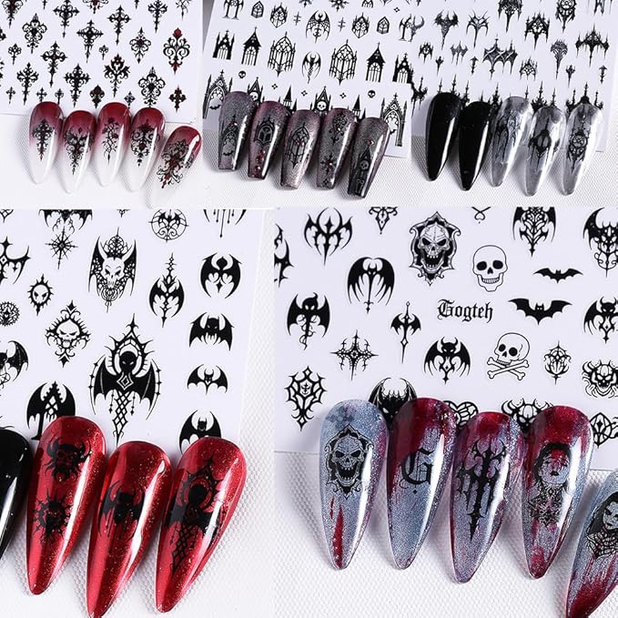 7 Sheets Black Gothic Nail Stickers for Nail Art, 3D Self-Adhesive Witchy Halloween Nail Decals, Nail Supplies Nail Art Designs Accessories for Women and Girls Manicure DIY Decoration