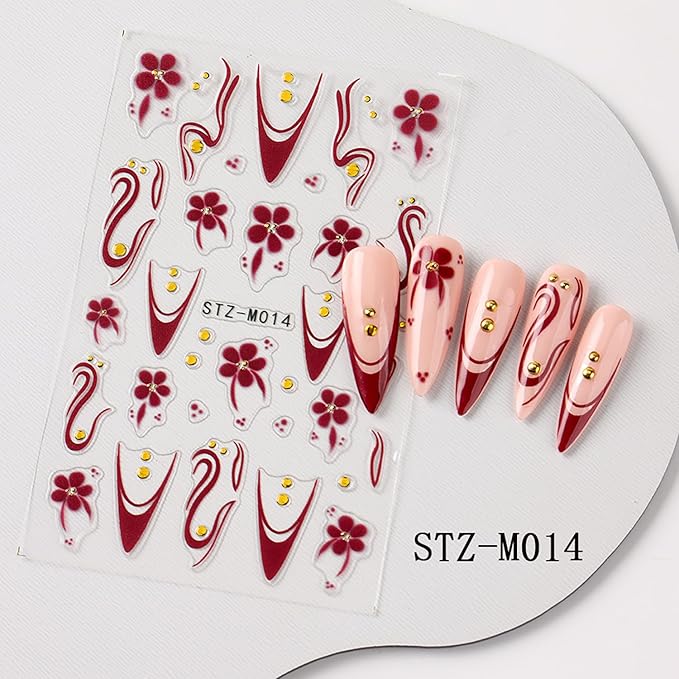 Fall Nail Stickers for Nail Art, 4 Sheets Flower Nail Decals 3D Self Adhesive Manicure Supplies Autumn Winter Nails Design French Tip Nail Art Stickers Flowers Acrylic Nail Decoration for Women Girls