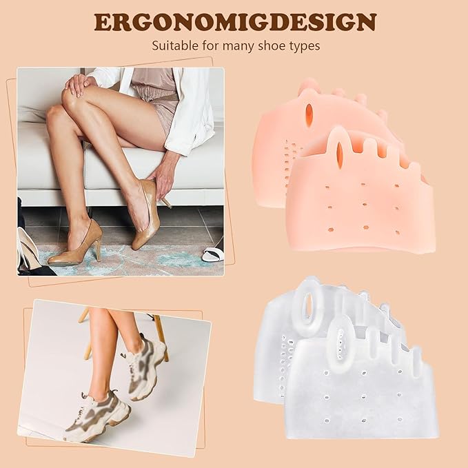 4 Pairs Silicone Toe Separators for Women & Men,Bunion Corrector Cushions,Metatarsal Pads,Soft&Breathable Gel Foot Cushions for Pain Relief,Realigns Crooked Toes, Great for Bunion,Hammer Toes