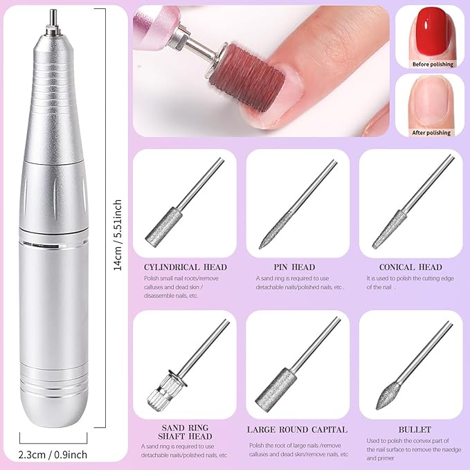 Kylara Electric Nail Drill Professional,45000RPM Portable Nail Drill Kit Cordless E Filer for Acrylic Gel Nails Polishing Removing with LED Display,Low Noise Electric Nail File for Salon&Home