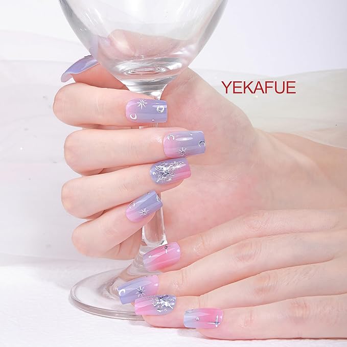 No Lamp Gel Nail Strips 44 Pcs Wraps - Gradient Brown + Pink Purple, Easy Apply Gel Nail Stickers Long Lasting, Salon-Quality, 4 Prep Pads, 2 File, 2 Wooden Stick