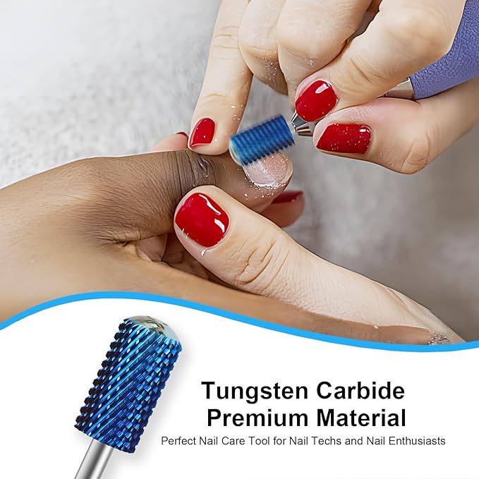 3/32" Large Barrel Smooth Round Top Tungsten Carbide Nail Drill Bit Safety Bit for Gel & Acrylic Removal, 2-Way Rotating Efile Tip, Salon Electric File Accessory (C Grit, Blue)