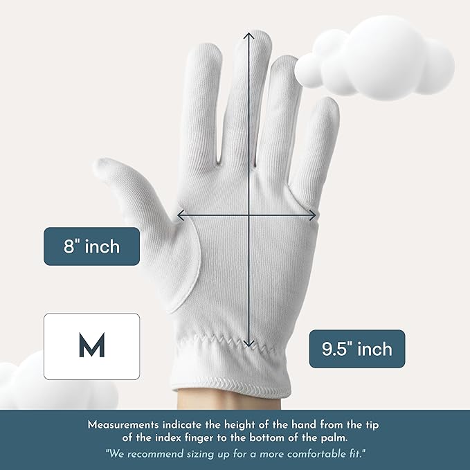 4 Pairs Cottonnerie Original Cotton Gloves for Dry Hands Sleeping, Moisturizing Gloves Overnight, Hand Moisturizer Gloves, Moisture Gloves for Dry Hands Overnight, Sleeping Gloves, Medium