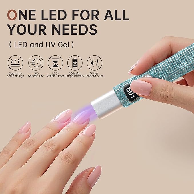 Handheld UV Light for Gel Nails,Mini LED Cordless Nail Lamp for Gel Nail Polish,Portable Flash Cure Lamp,Rechargeable USB Nail Dryer with LCD Display Fast Curing (Blue Diamond)