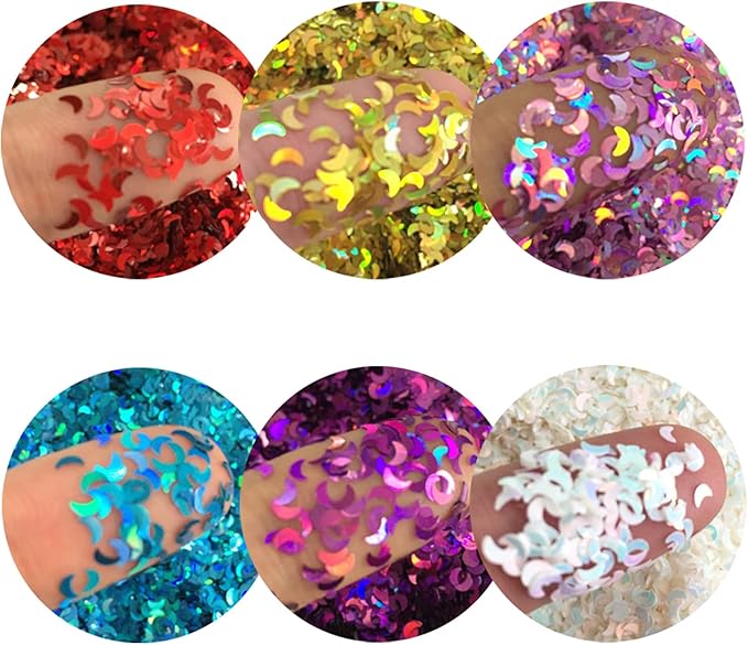 12 Colors Glitters Decor Crescent Shape Flakes Sequins 3D Moon Nail Art Stickers Laser Glitter Designs Nails Powder for Women Girls Manicure Accessories