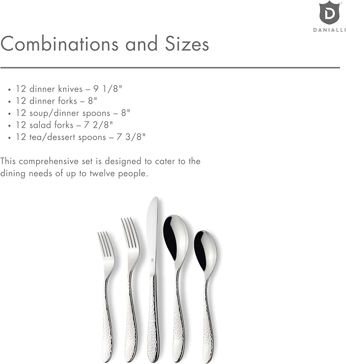 Hammered Silverware Set | Premium 18/10 Stainless Steel Flatware Service - Image 8