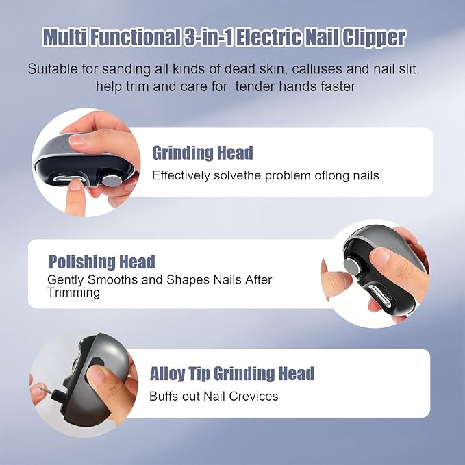 Easy Clip Nail Clippers, Electric Nail Clipper, Easyclip Smart Nail Clipper with LED Light & Nail Scraps Storage, Painless Toe & Fingernail Trimmer for Seniors, Adults and Kids (Grey)