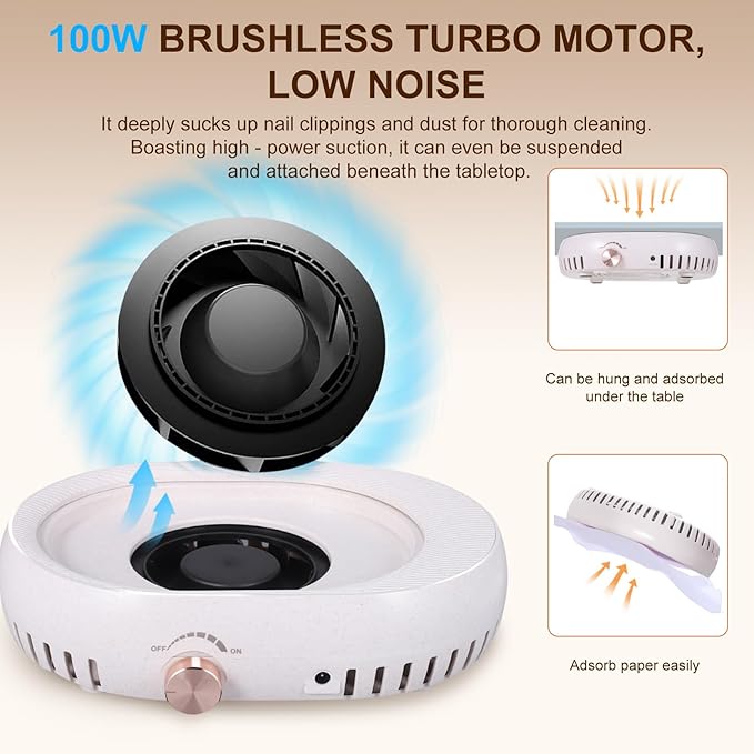 Nail Dust Collector for Nail Tech,Compact Vacuum Cleaner Turbo Fan Quiet & Powerful Suction Filing Debris Extractor for Acrylic Nail Polishing,Reusable Filter,Must Have Nails Art Tools & Accessories