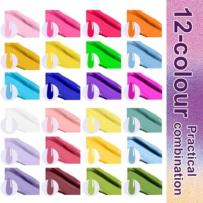 Gradient Painting Gel Set, 24 Bright Pink Neon&Almond Nude Colors Ombre Gel Nail Polish for Pigment Pat Nail Gel Kit, Silky Texture, French Manicure DIY Nail Art, No-wipe Soak of UV