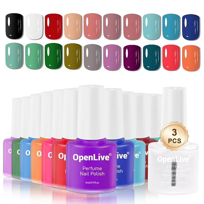 20 Color Perfume Nail Polish Set and 3 PCS Nail Strengthener, Red, Pink, Pueple and Green Quick Drying Nail Polish Set for Women Salon DIY Nail Art