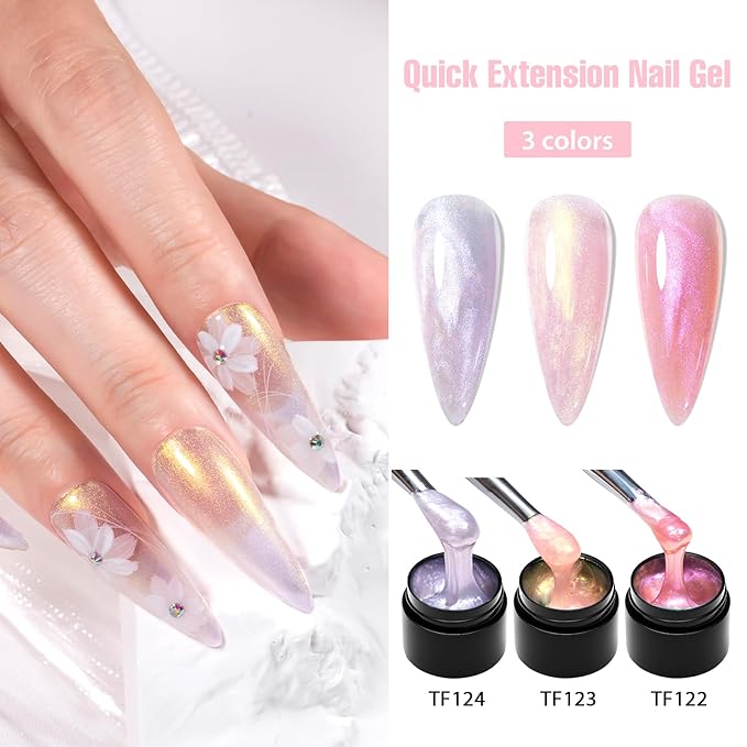 MEET ACROSS Poly Nail Gel 8Pcs Nail Extension Gel Set and Nail Extension Starter Kit for Beginners Nail Art DIY Home Gifts for Women (Aurora-2, 8pcs)