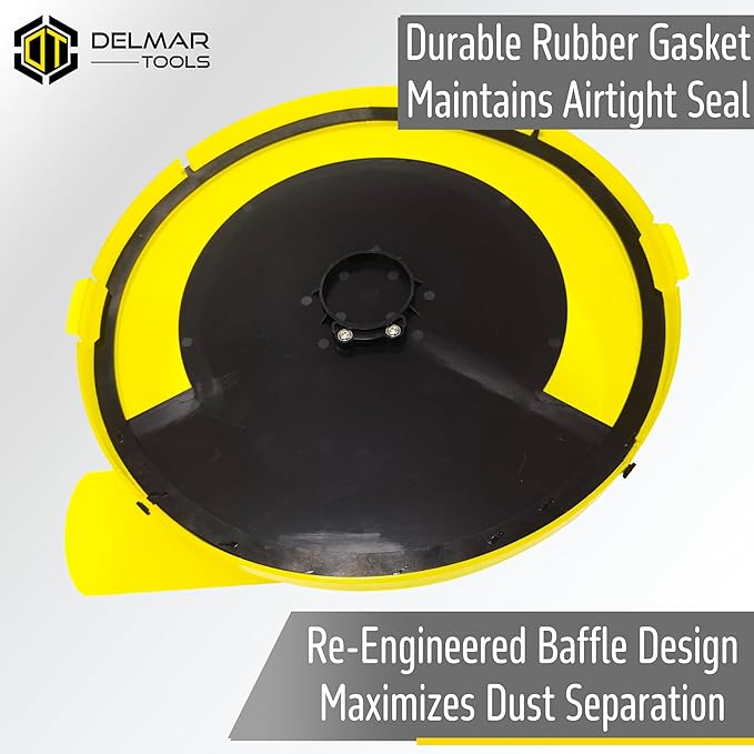 Low Profile Dust Separator With Lifetime Warranty, Wet/Dry Shop Vacuums, 99% Efficiency, Included 90° Adapter and 2.5" Hose, Attaches to 5 Gallon Buckets in Seconds, Maximum Suction