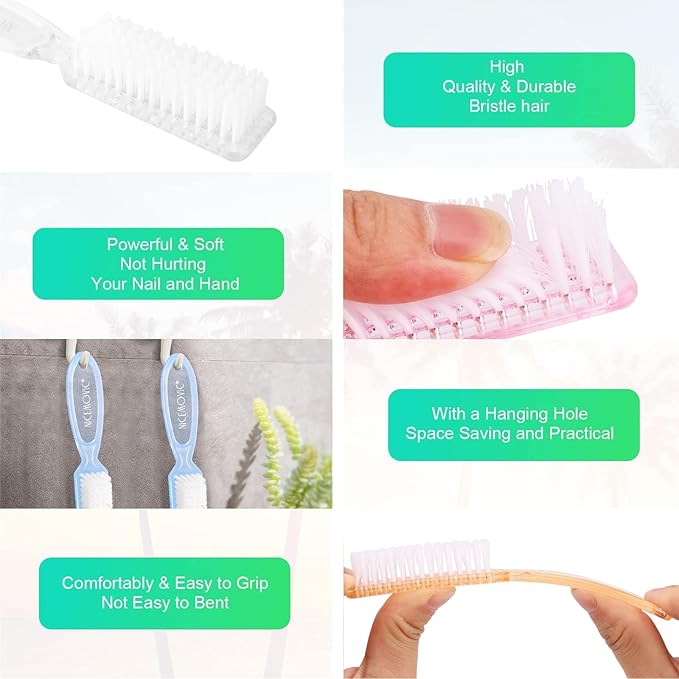 NICEMOVIC 30 Pcs Nail Brush for Cleaning Fingernails, Handle Grip Nail Scrubber Brush, Hand Fingernail Cleaner Brush Manicure Tools Scrub Cleaning Brushes, Use for Toe and Nail Cleaning (Clear)