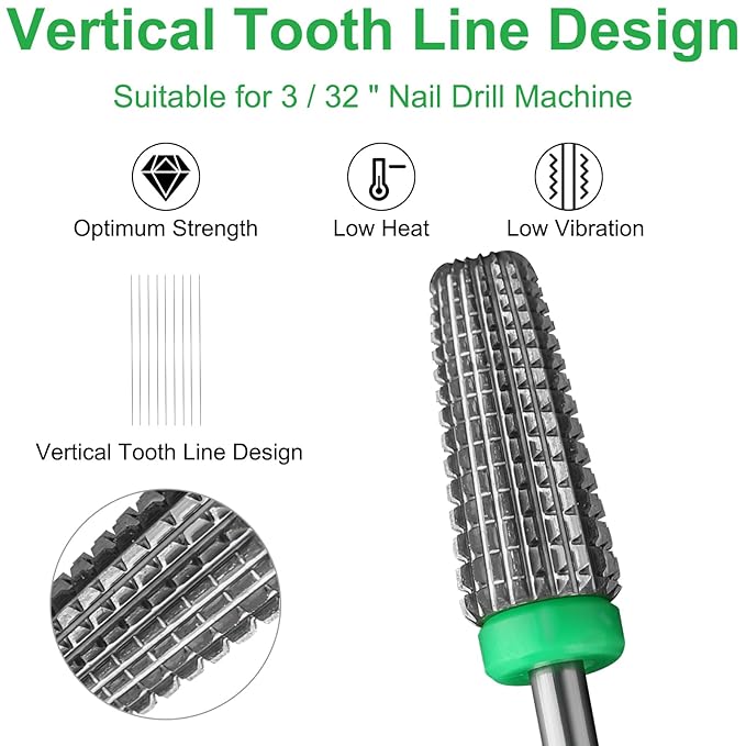 5 in 1 Nail Drill Bits, 3/32'' Professional Carbide Tungsten Multi-function Bits, Suitable for Manicure Pedicure Cuticle Gel Polishing, Technicians Bits (Coarse - C, Silver)