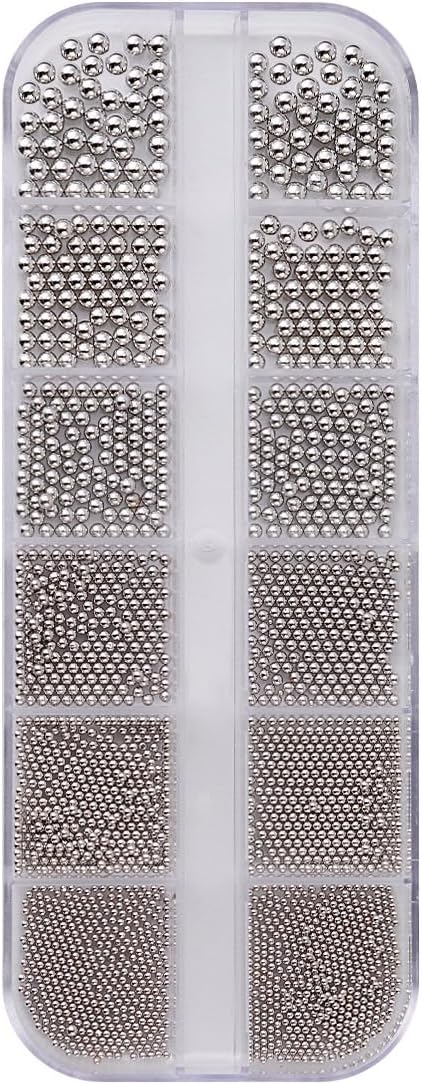 0.8mm Caviar Beads for Nails 6 Sizes Mini Small Stainless Steel Beads Nails Art Decorations Gun Grey DIY Tool Nail Studs Nail Charms Accessories Gold Charms (Dark Grey)