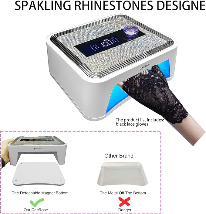 UV LED Nail Lamp Cordless, DecRose 120W Rechargeable UV Light for Gel Nails Portable Nail Dryer Light with Timer, Sparkling Rhinestones Diamond Curing Lamp,Gift for Nail Art Lovers & Professionals