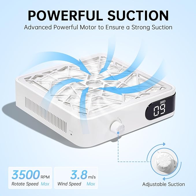 Nail Dust Collector, Powerful Vacuum Fan Vent Dust Collector Extractor Dust Suction Machine for Acrylic Nails Polishing, Nail Salon&Home, White