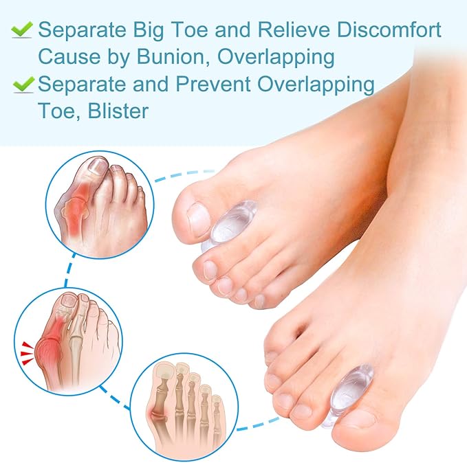 Povihome 10 Pack Gel Bunion Corrector and Toe Spacers Separators and Straightener Orthotics (4/10''Thick) for Sports Activities, for Men and Women Overlapping Toes, Bunion Pain Relief - Large Size