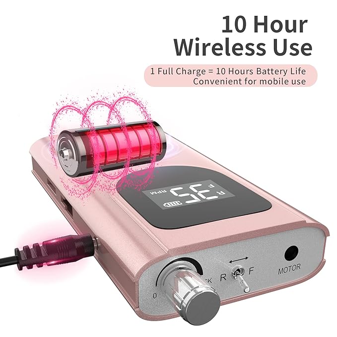 Kredioo Nail Drill, 35000RPM Nail Drills for Acrylic Nails Professional Cordless Electric File Rechargeable Portable Machine 6 Bits Dremel Tools for Women Manicure Pedicure Remove Gel Polish