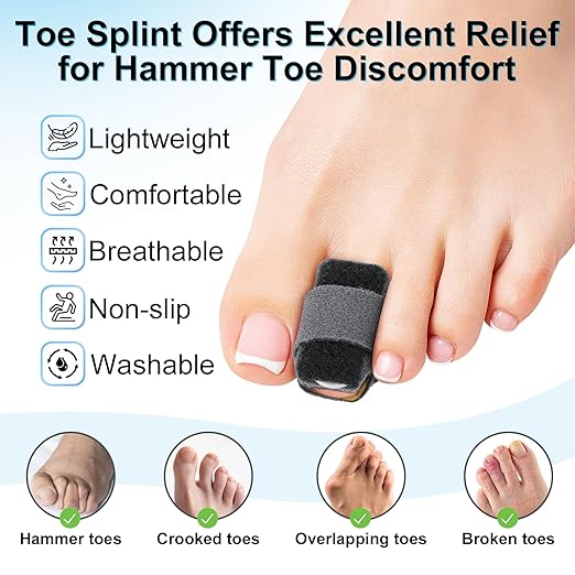 4pcs Hammer Toe Straightener with Aluminum Plate, Adjustable Hammer Toe Corrector for Women & Men,Toe Splints Wraps Relief for Curled, Bent Toes,Crooked & Broken Toes (Medium)