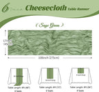 6 Pack Sage Green Cheesecloth Table Runner, 17 x 108 inch, Semi Sheer Boho - Image 3