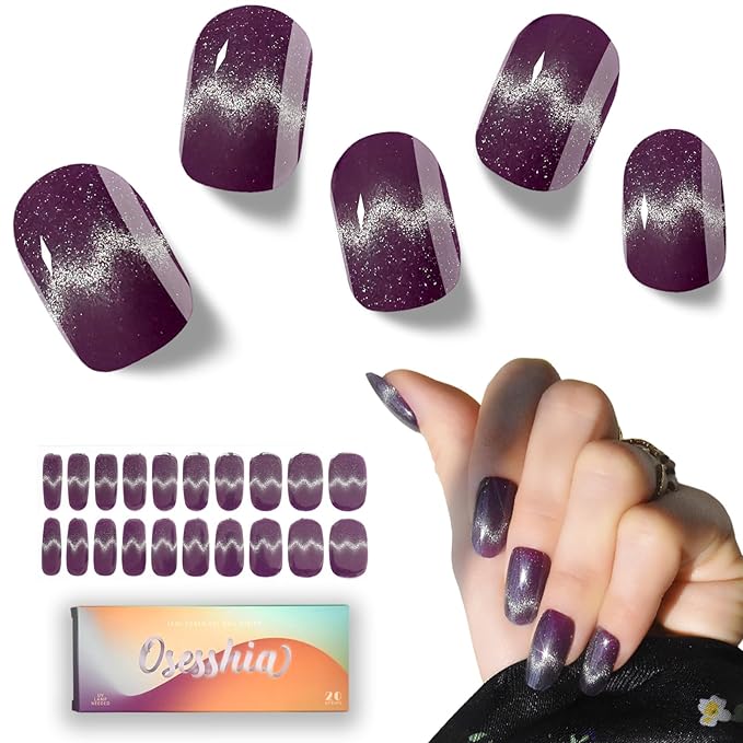 Semi Cured Gel Nail Strips, 20 pcs Nail Wraps, Glaze Stickers, Salon Quality French Manicure, Full Decal Gel Polish Strips, Long Lasting, UV Lamp Required (Starlit Ripples)