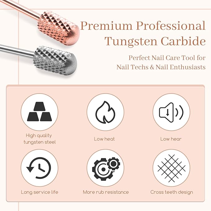BLESWIN Nail Drill Bit 2PCS, Tungsten Carbide Bits 3/32'' Professional Drill Bits for Acrylic, Hard Gel, Dip Powder Nails, Smooth Top Safety COARSE Nail Bits for Dremel Machine (C)