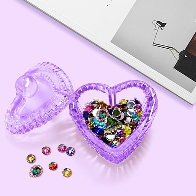 Crystal Sweet Heart Shape Acrylic Liquid Powder Glass Dappen Dish Glass Cup w Cap Lid Bowl for Acrylic Nail Art Transparent Kit (HJ-NAPB071-Purple-2pcs)