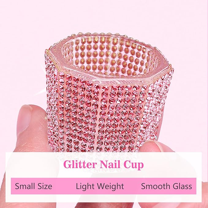 Glass Dappen Dish for Acrylic Nails, Crystal Glitter Acrylic Liquid Powder Glass Cup Nail Liquid Glassware Bowl, Octagon (YSHJB020-2pcs-Pink)