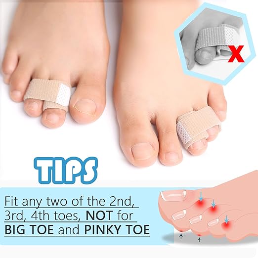 JKcare Broken Toe Wraps, 8 Pack Improved Hammer Toe Cushion Bandages, Toe Buddy Separator Splint for Overlapping, Bent, Crooked Toe Pain Relief - Temporary Toe Straighteners