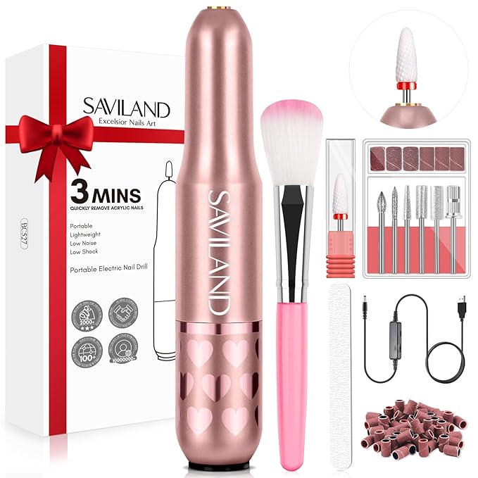 SAVILAND Advance Electric Nail Drill: Exclusive Love Series 20000RPM Portable Efile Nail Drill Machine Complete Drill Bits for Remove Acrylic Nails Manicure & Toenails Nail Care Home Salon DIY