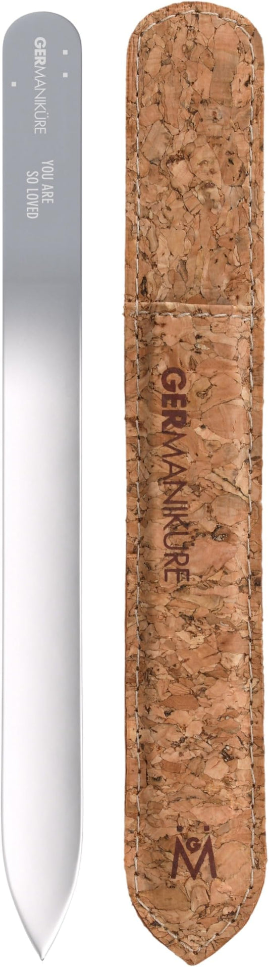 GERMANIKURE Glass Nail File in Cork Sleeve - You are So Loved - Professional Crystal Nail File for Natural Nails - Ideal Manicure & Pedicure Tool for Smooth, Easy Shaping - Nail Care Gift