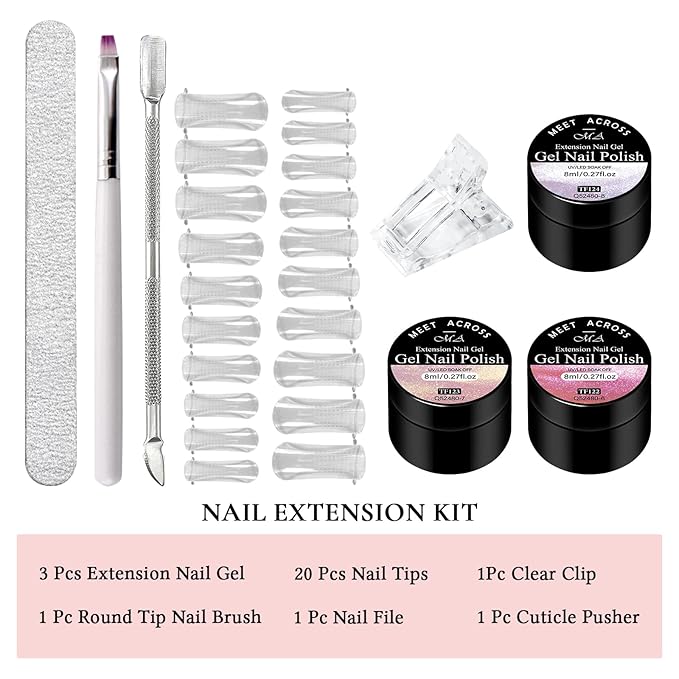 MEET ACROSS Poly Nail Gel 8Pcs Nail Extension Gel Set and Nail Extension Starter Kit for Beginners Nail Art DIY Home Gifts for Women (Aurora-2, 8pcs)