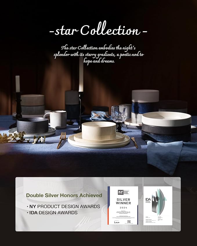 Famiware Star Ceramic Plates and Bowls Sets, Reactive Glaze Dishes - Image 9