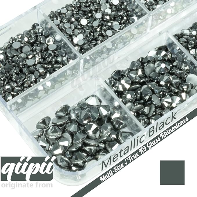 2550pcs Black Nail Art Flatback Rhinestones Charms for Face Makeup Metallic Black Nail Gems Gemstones K9 Glass SS4~SS20 6 Sizes Mine Black Diamonds Stones Crystals for Nails DIY Crafts Tumblers
