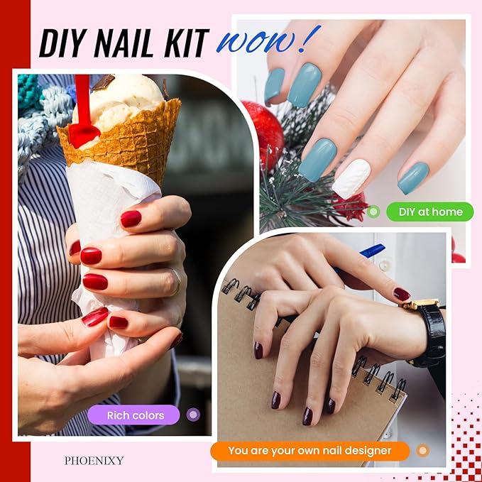 PHOENIXY 71 Pcs Gel Nail Polish Kit with U V Light, 55 Colours Gel Polish with 5 Pcs Base Top Coat Manicure Starter Nail Polish Set Gifts for Women ST9018