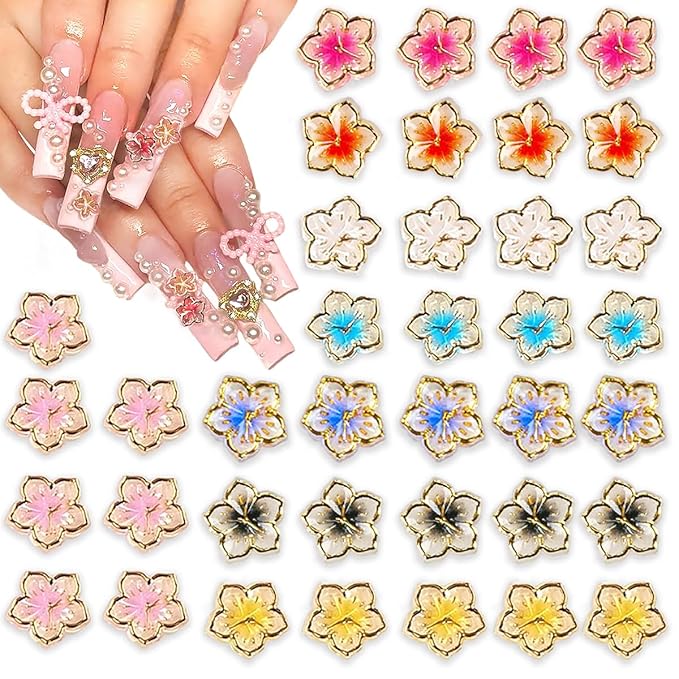 56Pcs Colorful Flower Nail Charms Clear Colour Crystal Nail Charms for Nails 3D Acrylic Gems Nail Supplies Luxury Gold Edge Nail Rhinestones Design Cute Glitter Nail Art Charms for Women Girls DIY