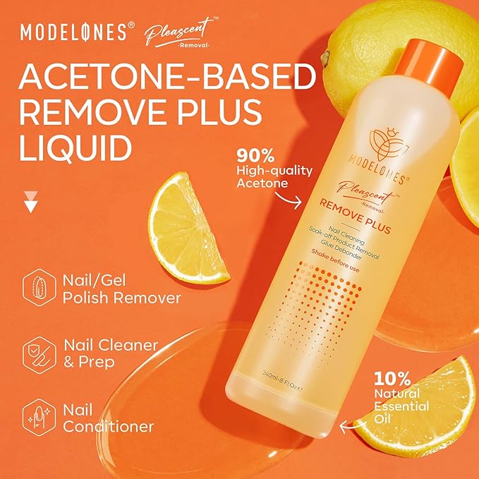modelones Acetone Nail Polish Remover, Gel Nail Polish Remover Easy Peel, Nail Glue Remover Natural Formula for Nail Moisturizing & Care, Acrylic Dip Powder Nails Remover for Home Salon(8 FL.Oz.)