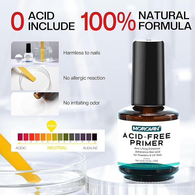 Morovan Professional Natural Nail Prep Dehydrate and Acid-Free Primer, Dehydrator for Acrylic and Gel Nail Polish, Non Acid Primer for UV Gels Fast Dry Superior Bonding Agent Gift Box Set