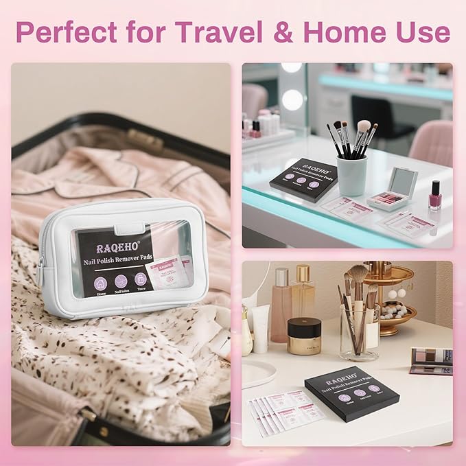 50 Nail Polish Remover Pads - Nail Wrap Wipes for Nail Polish Removal Lint Free Travel Nail Wipe Soak Off Fingernail Remover Pad Individually Wrapped Nail Paint Removal for On The Go Home Use